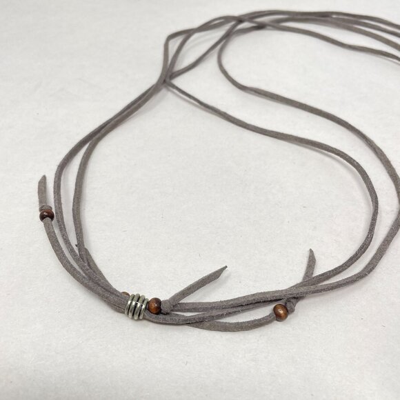 Beaded Leather Cord Necklace Long Length‎ Adjustable Boho Copper Turquoise Blue - Picture 3 of 5